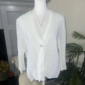 J. Jill White Linen Blend Lightweight V-Neck Single-Button Cardigan L Petite
